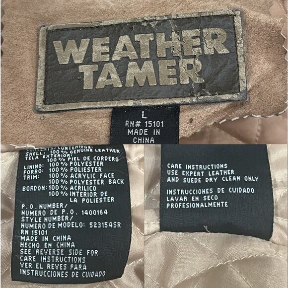 Weather Tamer VTG 90s Beige Suede Faux Fur Shearling Coat Aviator Pilot Sz Large - Picture 14 of 15